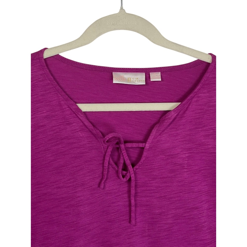 Belle by Kim Gravel XL Magenta Tie Neck Slub Knit Tunic Top Modal Cotton - Picture 4 of 14
